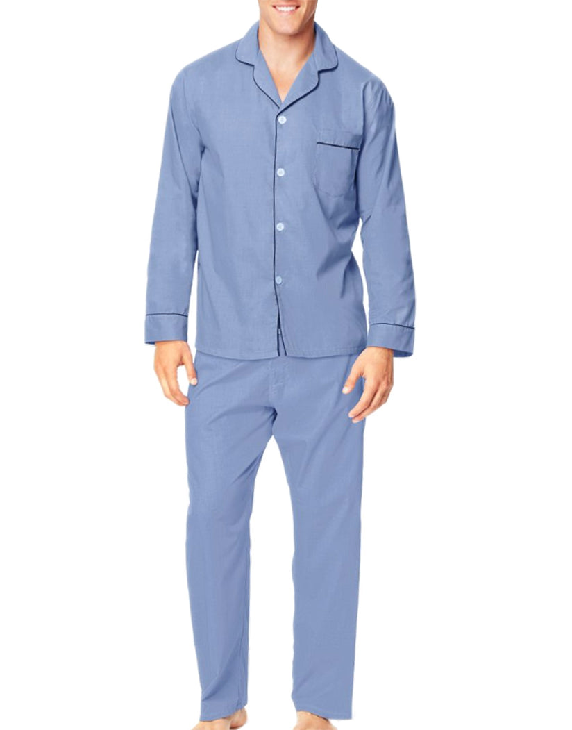Medium Blue Front Hanes Men Woven Pajamas LSLLBCWM