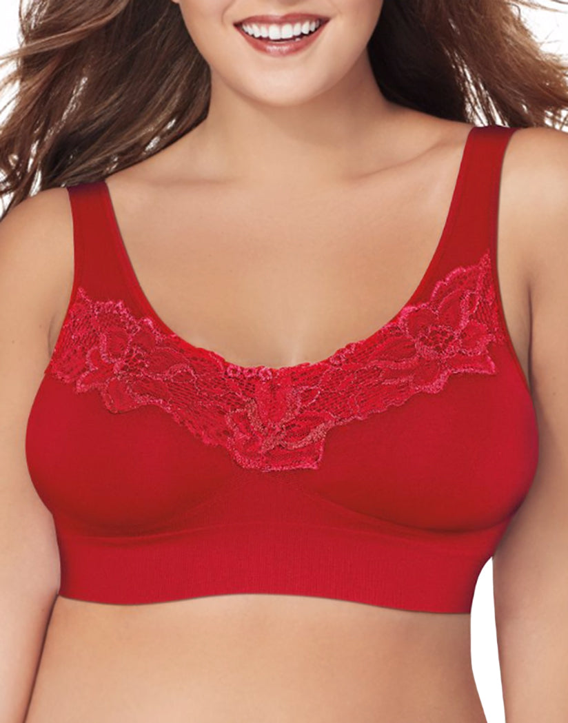 Deep Red Icing Front Pure Comfortå¨ Wirefree Bra with Lace Trim & Back Close