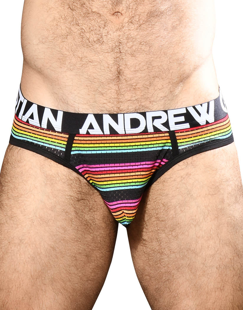 Multi Front Andrew Christian Chill Stripe Mesh Brief w/ Almost Naked 92163
