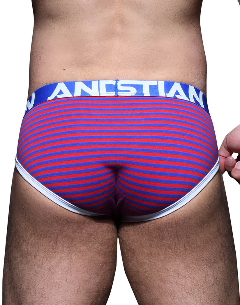 Red/Royal Stripe Back Andrew Christian Cabana Stripe Brief w/ Almost Naked 92348