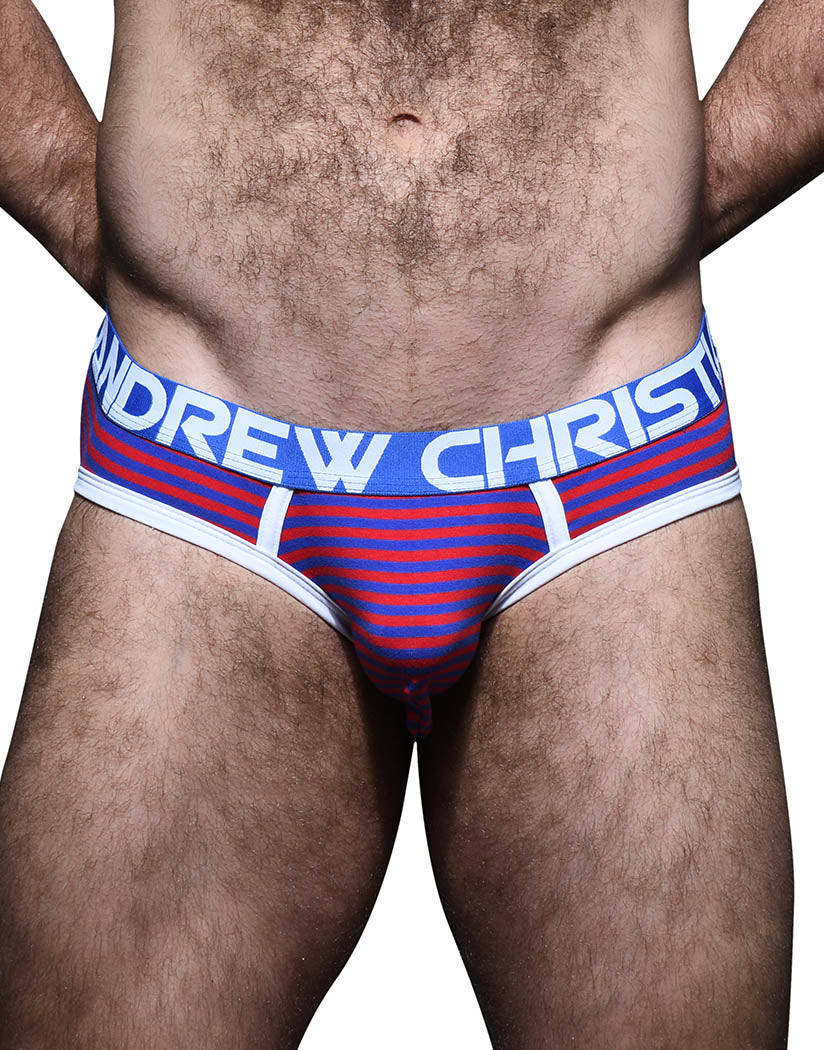Red/Royal Stripe Front Andrew Christian Cabana Stripe Brief w/ Almost Naked 92348