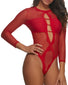 Tango Red Front Jezebel Nissa Mesh & Lace Keyhole Bodysuit 999756