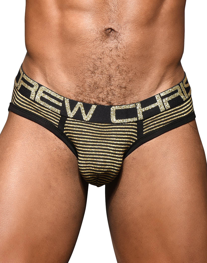 Black/ Gold Stripe Front Andrew Christian Glam Stripe Brief w/ Almost Naked 92098
