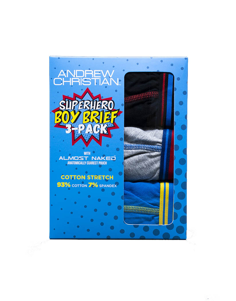 Multi Flat Andrew Christian Boy Brief Superhero 3-Pack w/ Almost Naked 92029