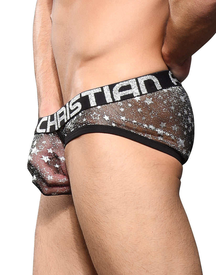 Black/Silver Side Andrew Christian Sheer Star Sparkle Brief w/ Almost Naked 92066