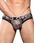 Black/Silver Front Andrew Christian Sheer Star Sparkle Brief w/ Almost Naked 92066