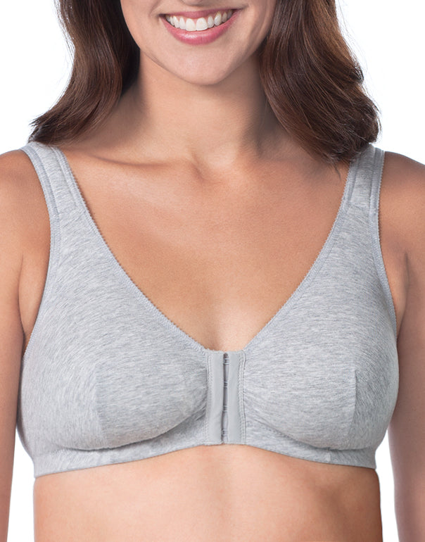Heather Grey Front Leading Lady Meryl Cotton Front-Closure Leisure Bra - 110