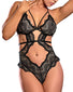 black front Exposed Pure Lace Teddy w/ Snap Crotch M230