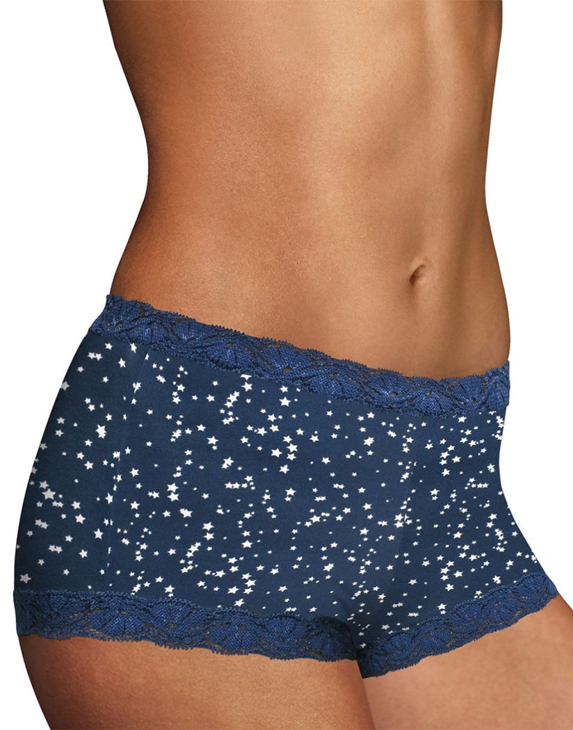 Shining Star Print Navy w/Navy Lace Front Maidenform Microfiber and Lace Boyshort 40760