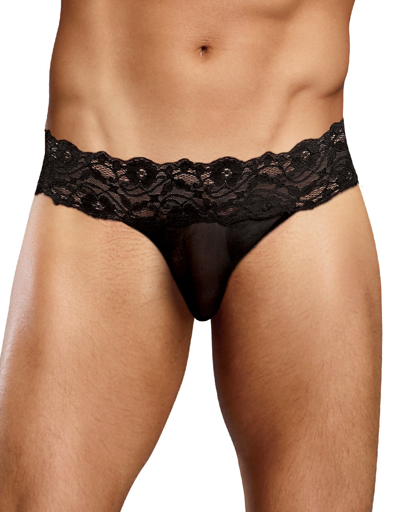 Black Front Male Power Scandal Lace Micro Thong Pinch Back 465-178