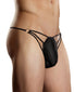 Black Front Male Power Nylon Spandex G-Thong with Straps & Rings PAK-828