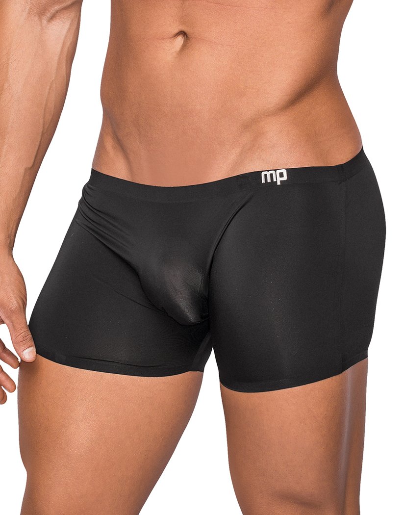 Black Front Male Power Seamless Sleek Short with Sheer Pouch Black SMS-006