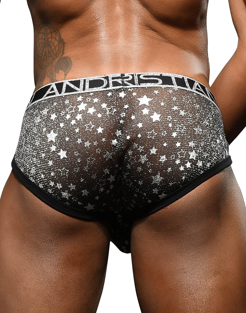 Black/Silver Back Andrew Christian Metallic Stars Mesh Brief w/ Almost Naked 92444