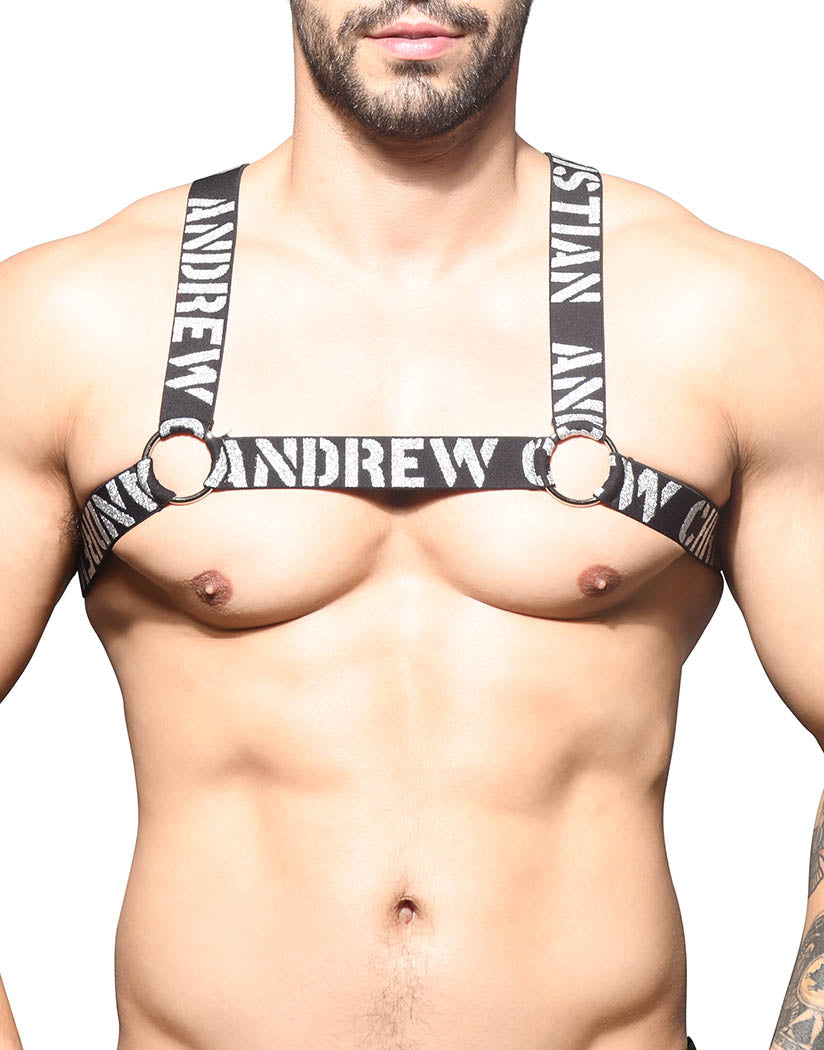 Black/White Front Andrew Christian Macho Ring Harness 3217