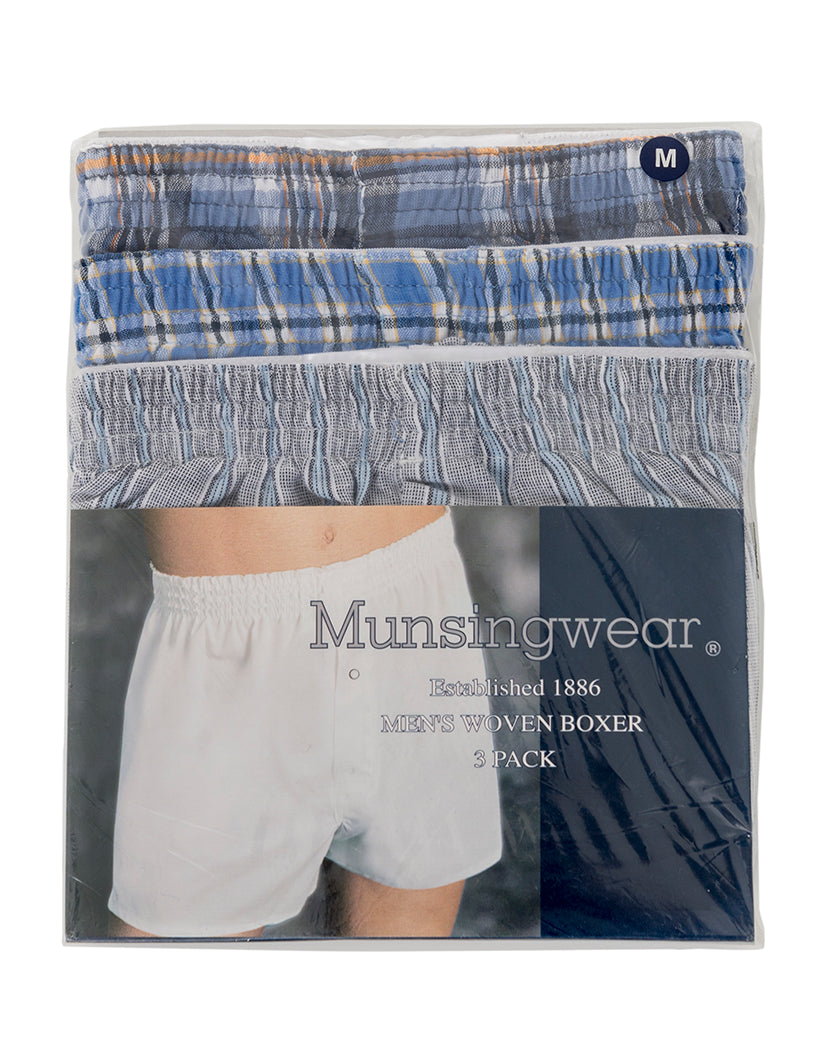 Assorted Blue Front Munsingwear Men's Assorted Broad Cloth Boxer Short 3-Pack KNOMW572CB