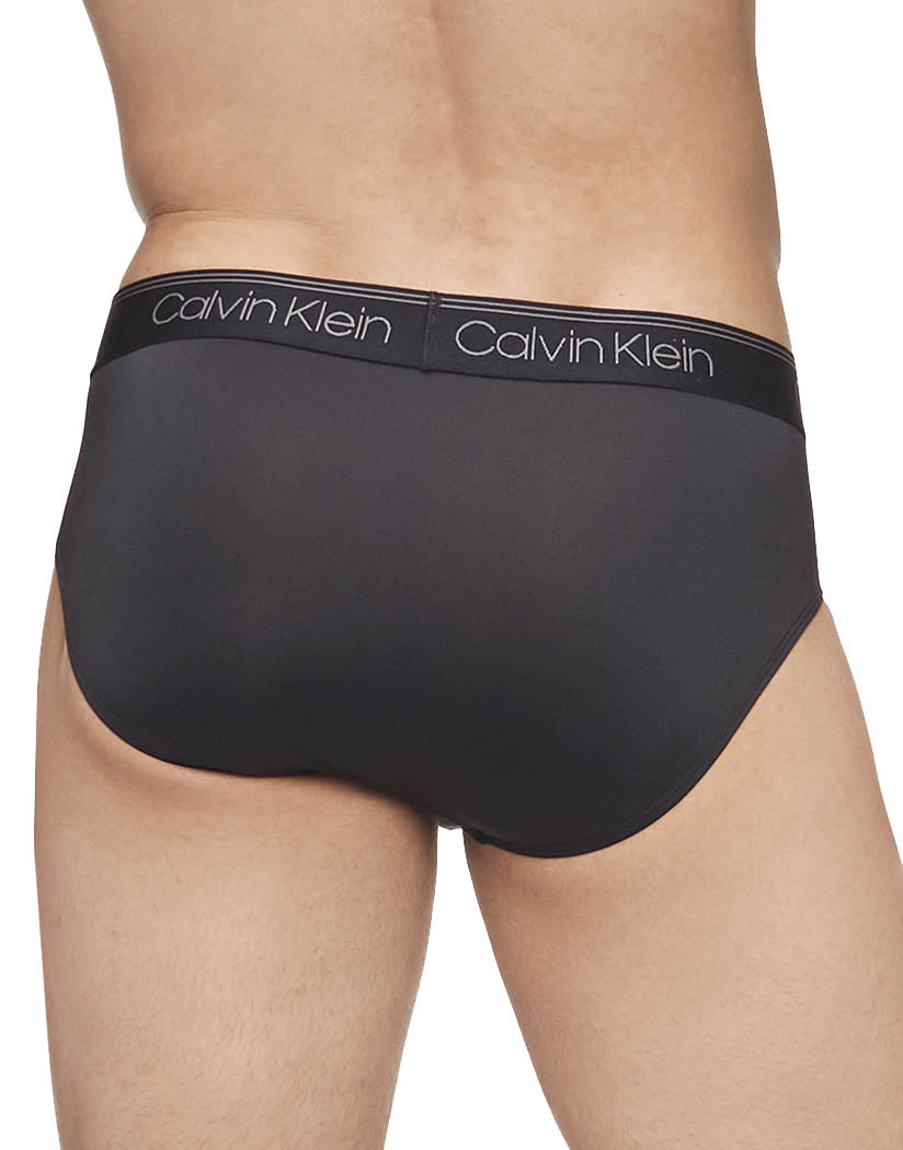 Black W/ Authentic Grey Logo & Stripes back Calvin Klein Men 3 Pack Micro Stretch Wicking Hip Brief NB2568