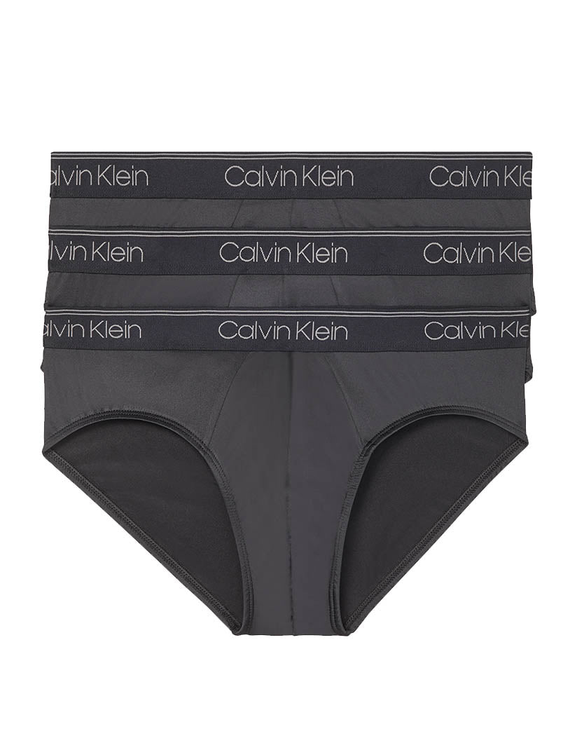 Black W/ Authentic Grey Logo & Stripes flat Calvin Klein Men 3 Pack Micro Stretch Wicking Hip Brief NB2568