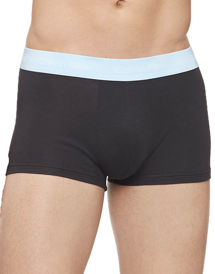Black/Blue/Cobalt front Calvin Klein Cotton Stretch Wicking 3 Pack Low Rise Trunk NB2614