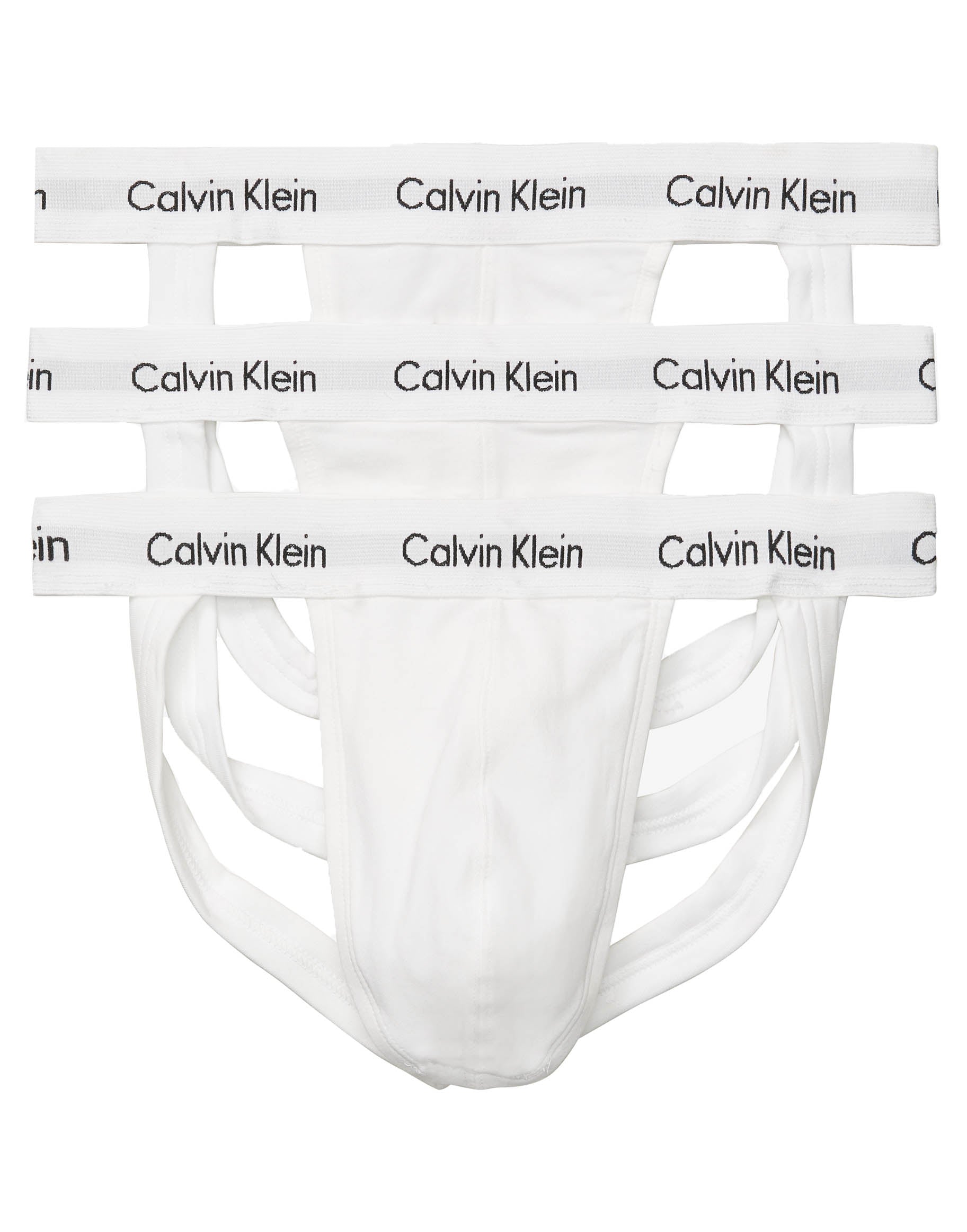 White Flat Calvin Klein Cotton Stretch 3-Pack Jock Strap NB2623