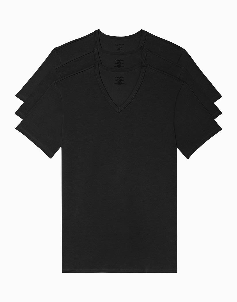Black Flat Calvin Klein Men 3 Pack Cotton Stretch Wicking V-neck NB2799