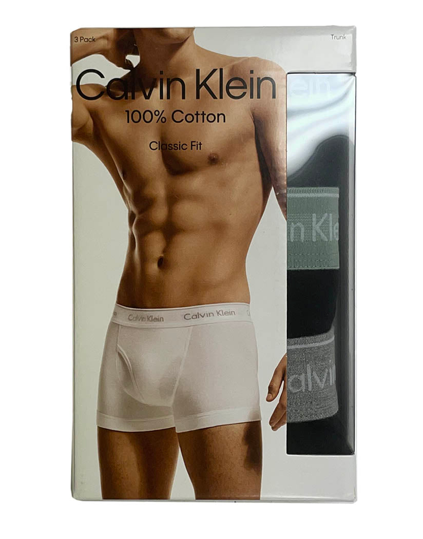 Black W/ Classic Navy/ Sage Meadow/ Grey Heather WB's Front Calvin Klein Men's Cotton Classics 3-Pack Trunk NB4002