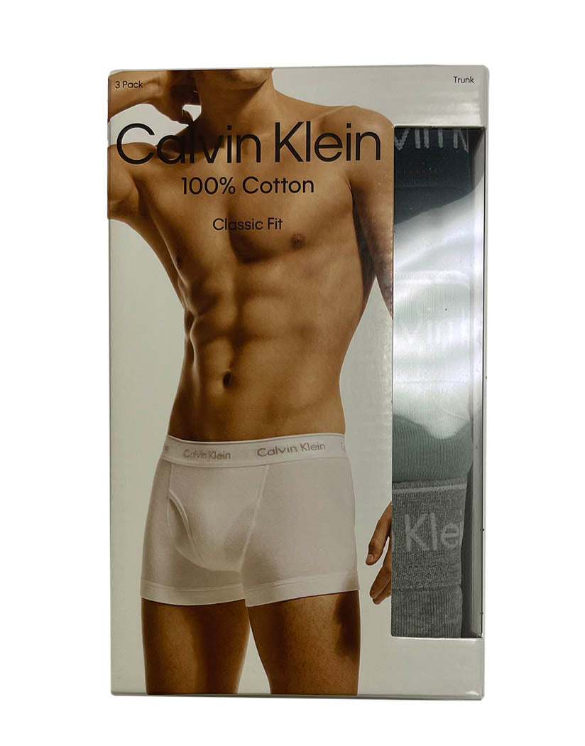 Classic Navy/ Sage Meadow/ Grey Heather Front Calvin Klein Men's Cotton Classics 3-Pack Trunk NB4002