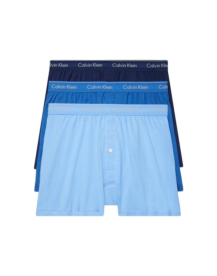 Blue Bay/Minnow/Medieval Blue Front Calvin Klein Cotton Classics 3 Pack Knit Boxer NB4005