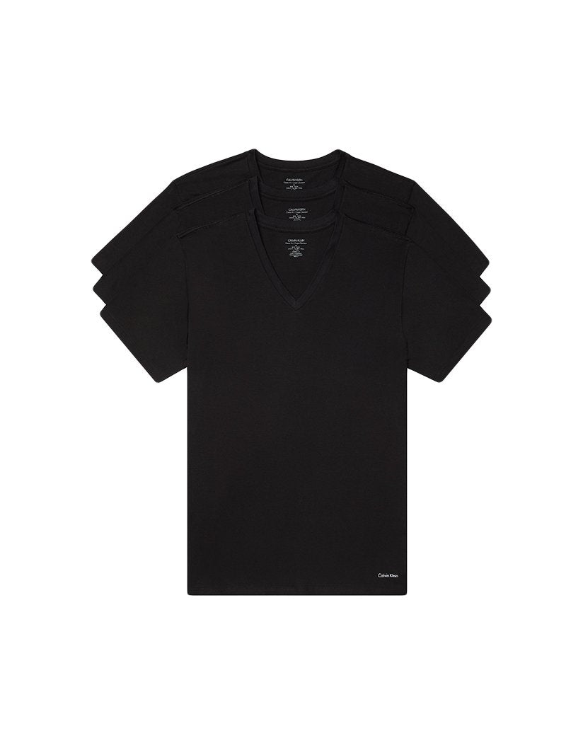 Black Front Calvin Klein Cotton Classics 3 Pack Short Sleeve V Neck T-Shirt NB4012
