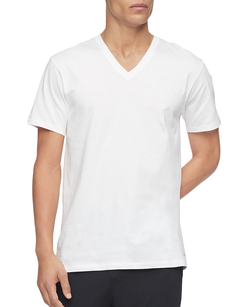 White Front Calvin Klein Cotton Classics 3 Pack Short Sleeve V Neck T-Shirt NB4012