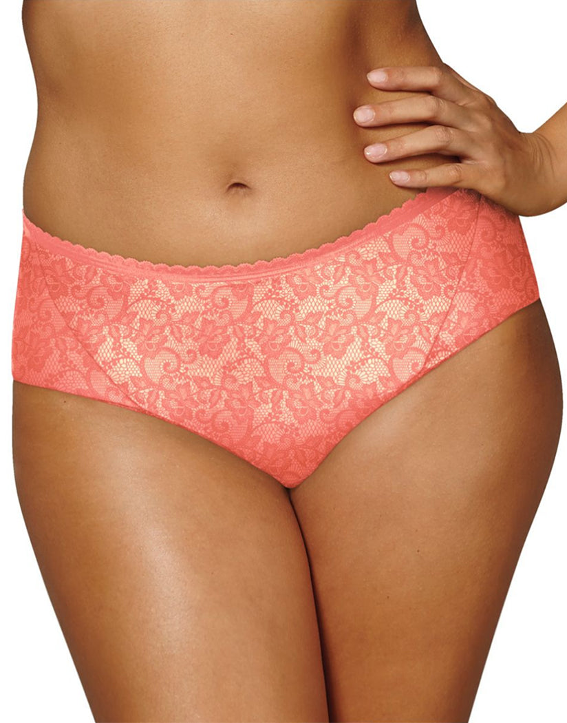 Coral Peach w/Coral Punch Lace Print Front Playtex Incredibly Smooth Cheeky Hipster PSCHHL