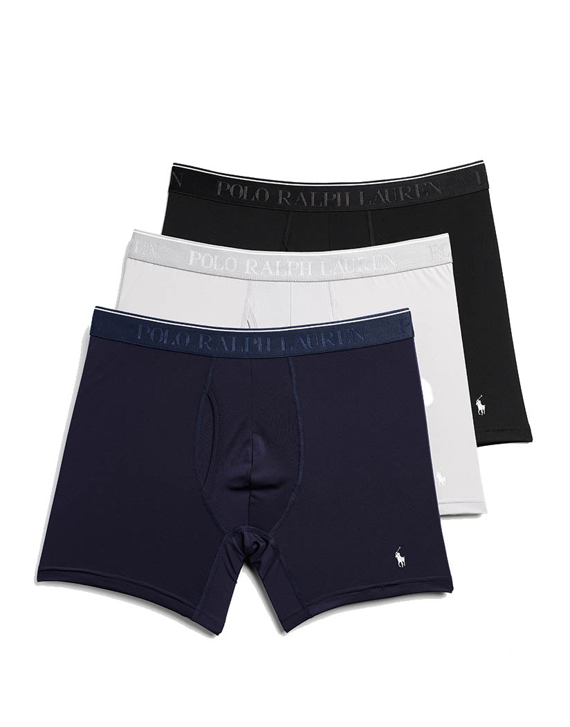 Polo Black/ Cruise Navy/ Channel Grey Flat Polo Ralph Lauren Classic Fit Microfiber Boxer Brief 3-Pack LVBBP3