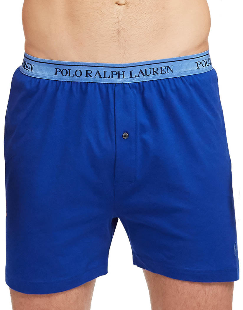 Aerial Blue/ Aerial Blue/ Rugby Royal/ Cruise Navy/ Cruise Navy Front Polo Ralph Lauren Classic Fit Cotton Knit Boxer 5-Pack RCK2P5