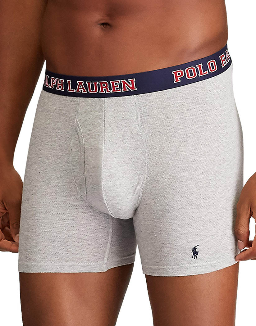 Cruise Navy/ Andover Heather/ White Front Polo Ralph Lauren Breathable Mesh Boxer Brief 3-Pack RMBBP3