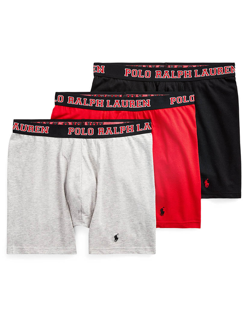 Polo Black/ Red/ Andover Heather Front Polo Ralph Lauren Breathable Mesh Boxer Brief 3-Pack RMBBP3