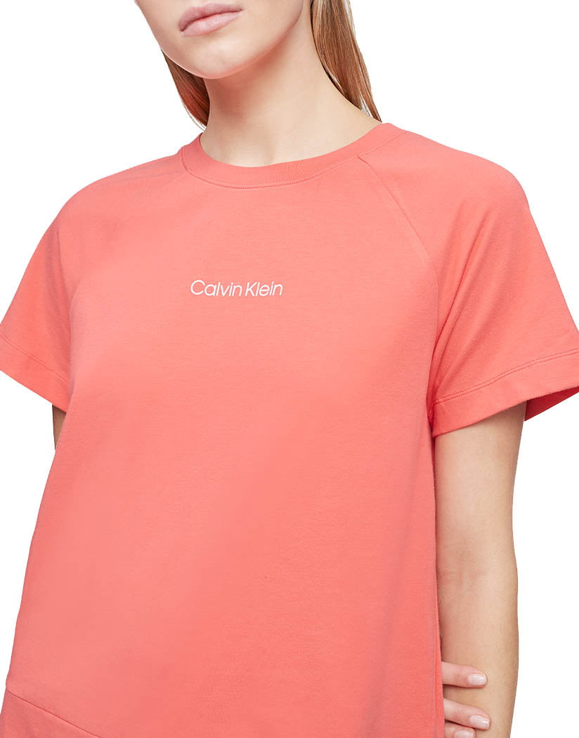 Punch Pink Front Calvin Klein Comfort Lounge Crew Neck Short Sleeve Shirt QS6701
