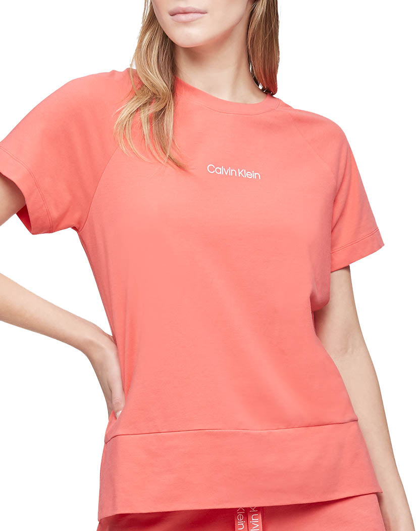 Punch Pink Front Calvin Klein Comfort Lounge Crew Neck Short Sleeve Shirt QS6701