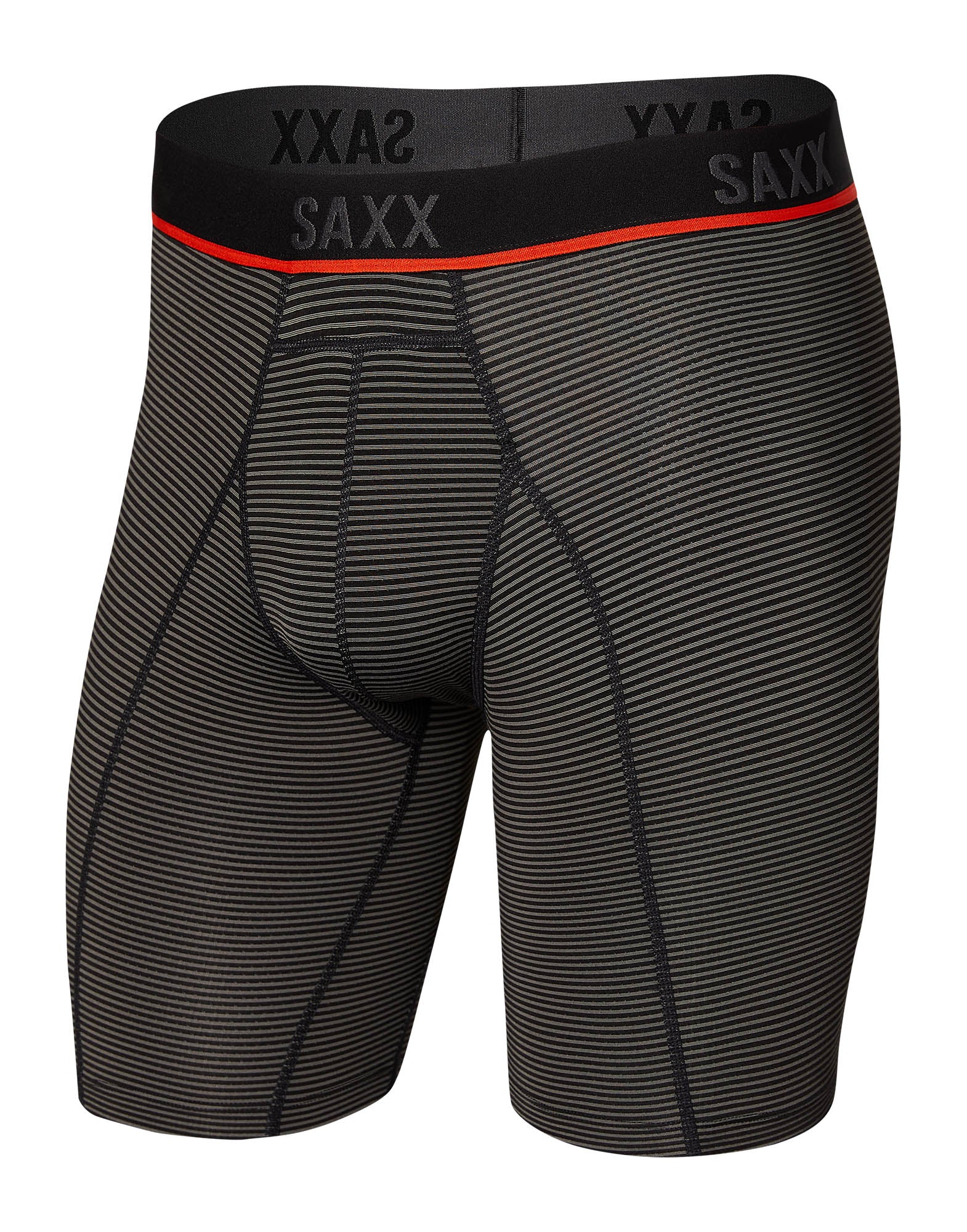 Grey Mini Stripe Front SAXX Kinetic Light Compression Mesh Long Leg SXLL32