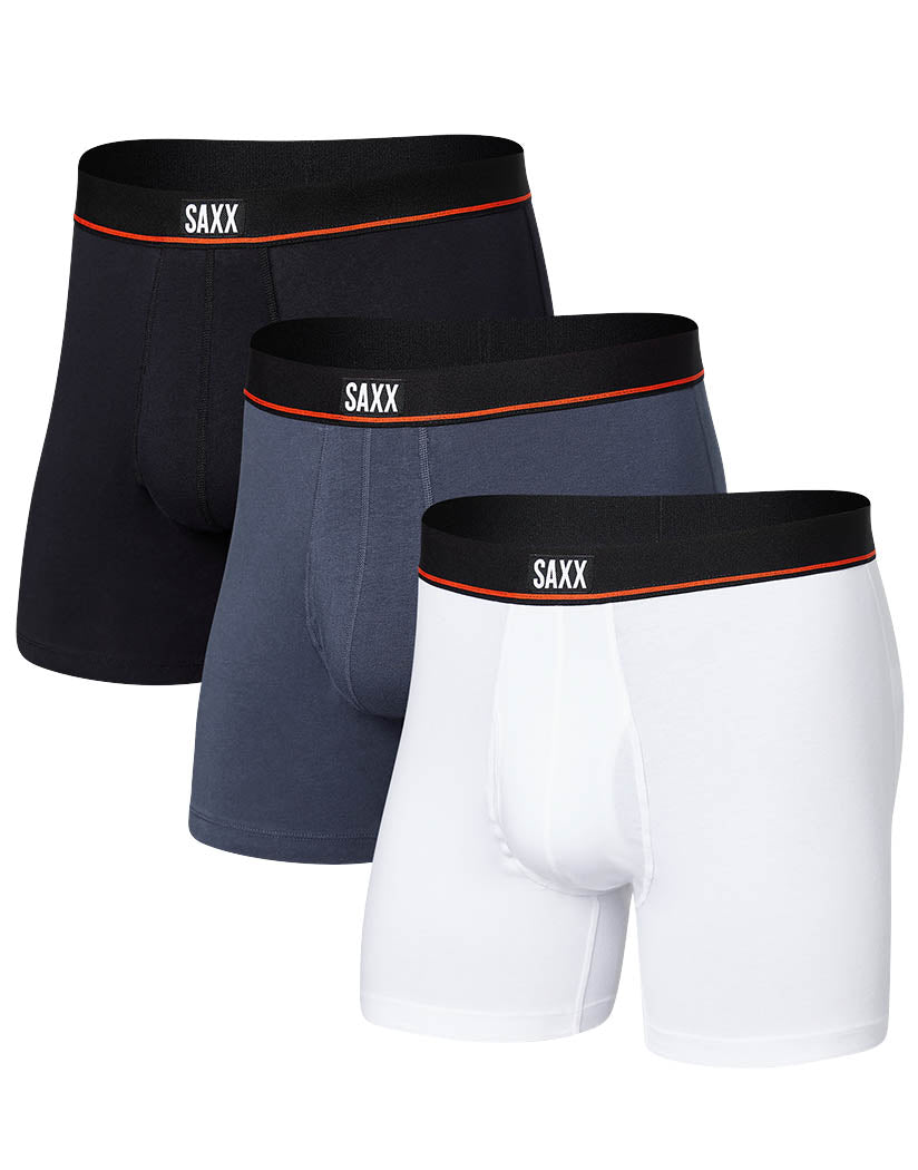 Black/Deep Navy/White Front SAXX Non-Stop Stretch Cotton Boxer Brief Fly 3 Pack SXPP3J