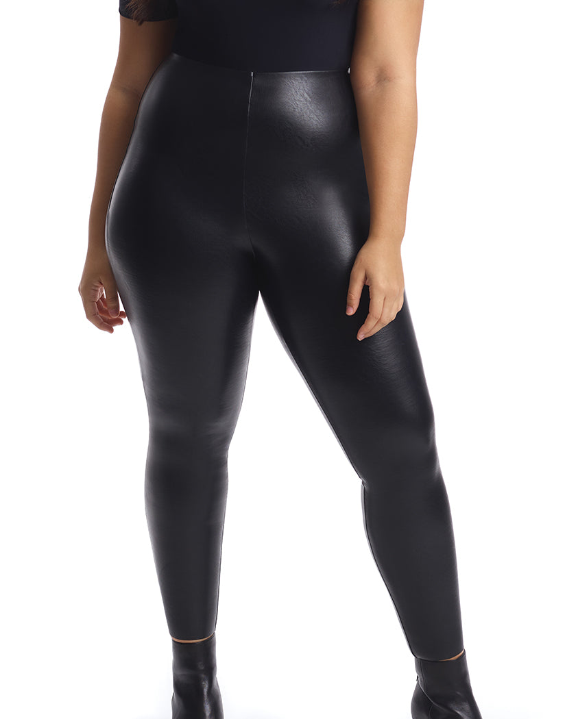 Black Front Commando Faux Leather Legging With Perfect Control SLG06