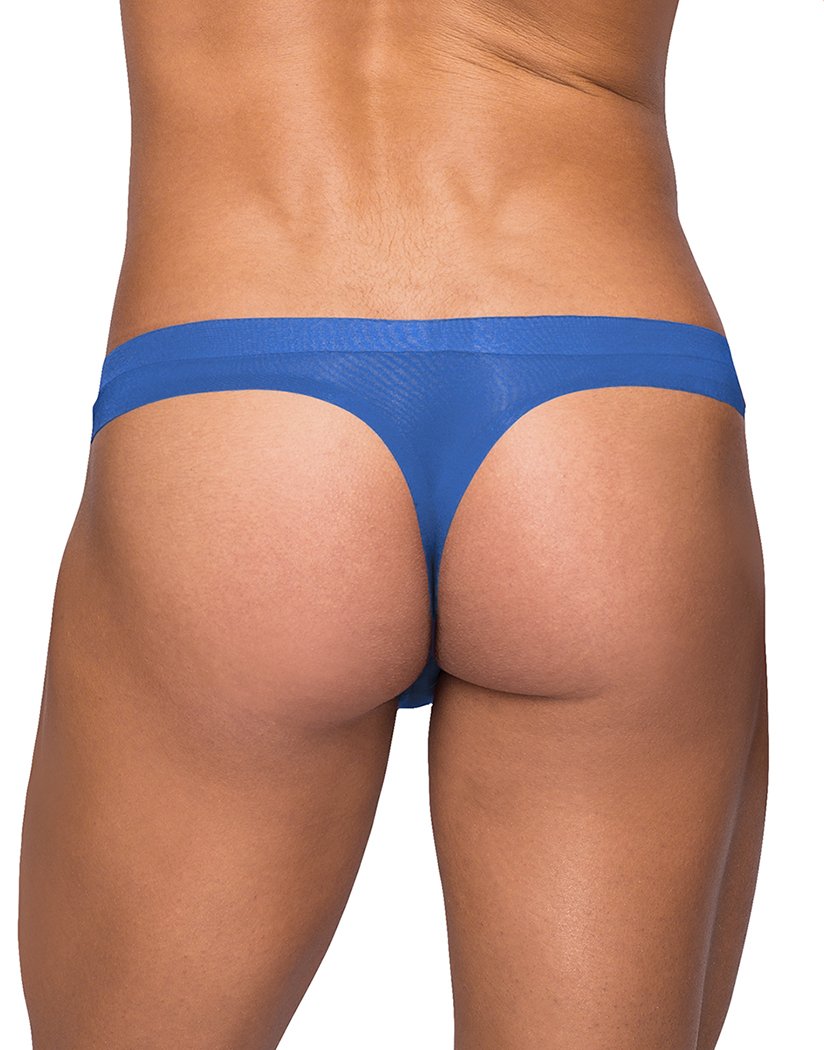 Blue Back Male Power Sleek Thong with Sheer Pouch SMS-007