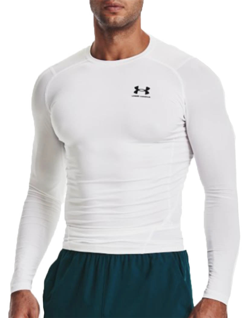 White/Black front Under Armour HeatGear Armour Compression Long Sleeve 1361524
