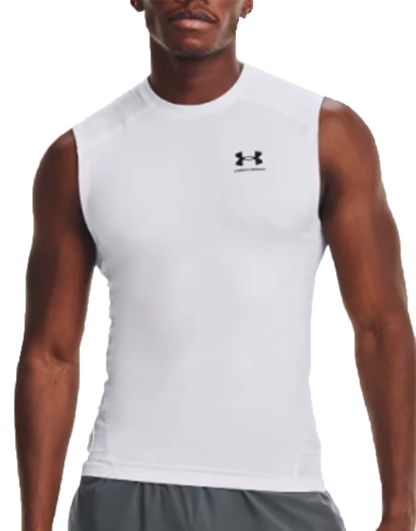 white/black front Under Armour HeatGear Armour Compression Sleeveless Tank 1361522