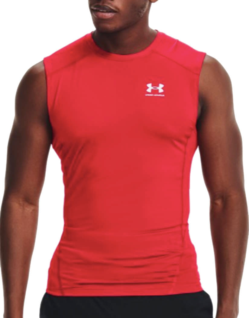 red/white front Under Armour HeatGear Armour Compression Sleeveless Tank 1361522