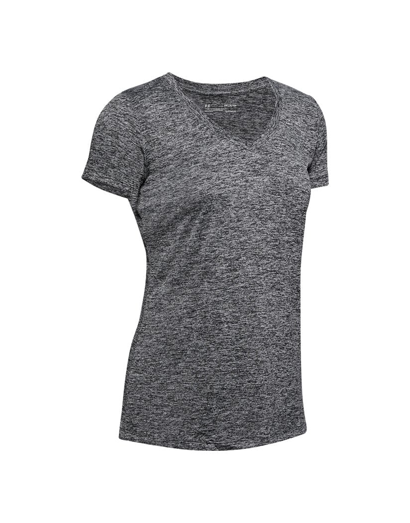 Black/Metallic Silver Front Under Armour Women UA Tech & Twist V Neck T-Shirt 1258568