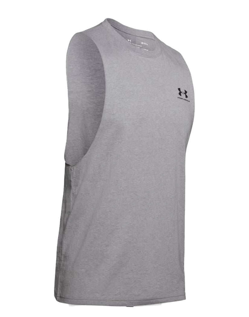 Steel Light Heather/Black Front Under Armour Left Chest Cut Off Tank 1329286