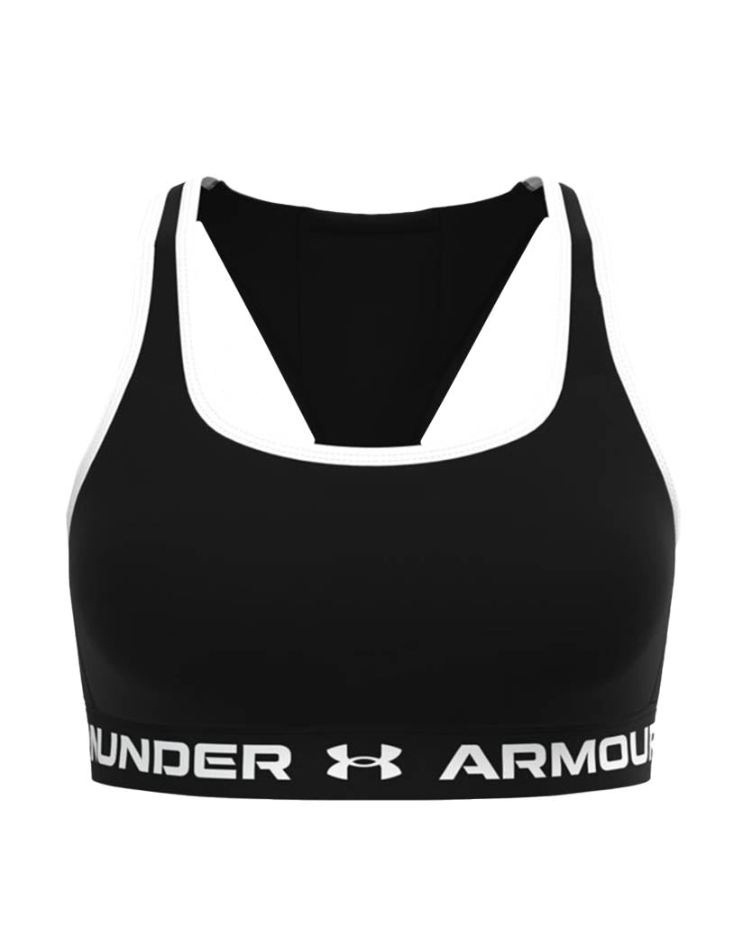 Black/ Black/ White Front Under Armour Crossback Mid Bra With Pocket 1370069