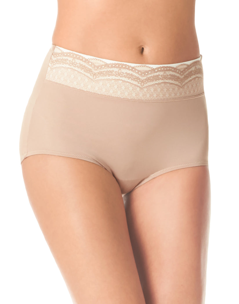 Toasted Almond/Toasted Almond Gardenia Front Warner's No Pinching No Problems Microfiber Brief with Lace RS7401P
